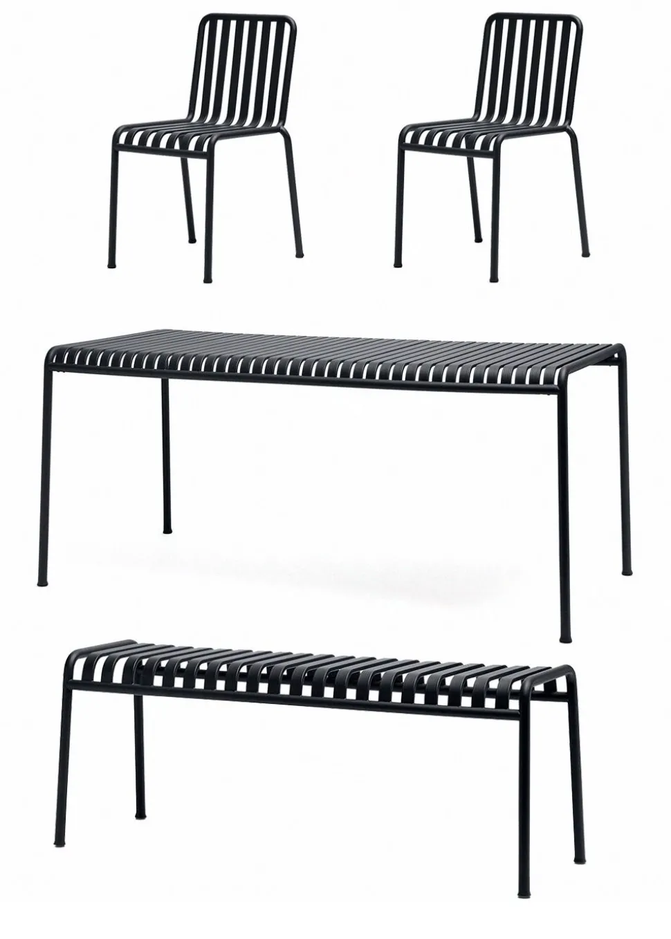 1 Palissade Bord, 2 Palissade Chair og 1 Palissade Bench