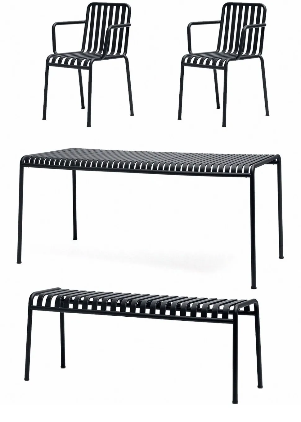 1 Palissade Bord, 2 Palissade Armchair og 1 Palissade Bench