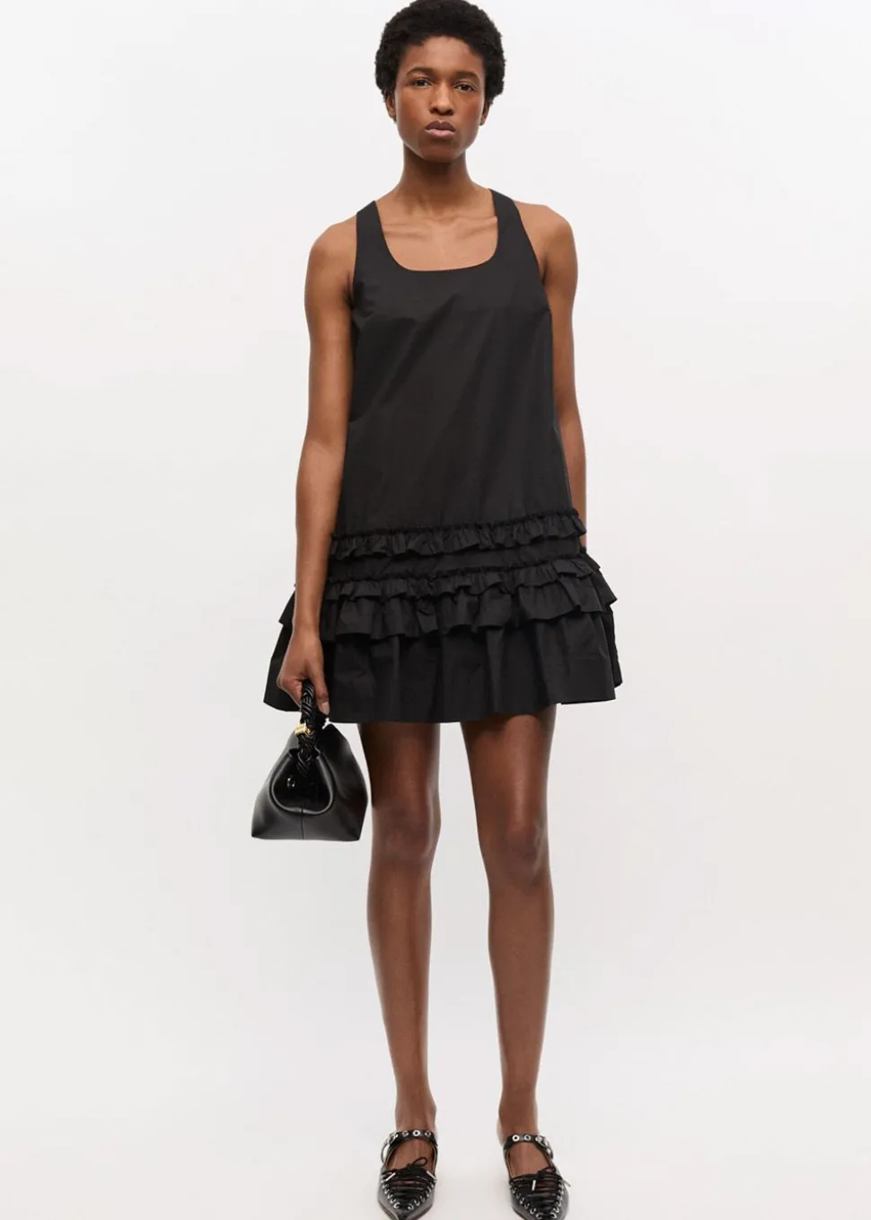 Cotton Poplin U-neck Mini Dress