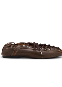 Eyelets Lace Up Ballerina Crinkle Oleatex
