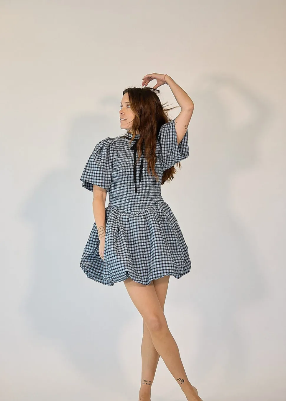 Seersucker Check Mini Smock Dress