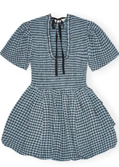Seersucker Check Mini Smock Dress