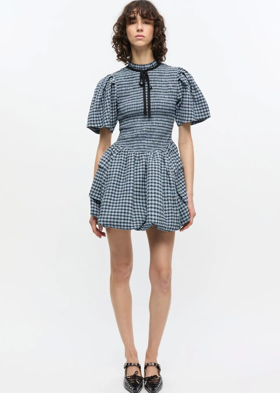 Seersucker Check Mini Smock Dress