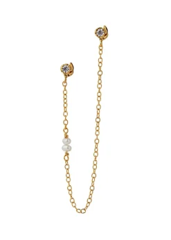 Twin Flow Earring with Stones, Chain & Pearls