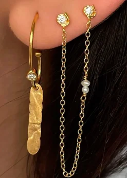 Twin Flow Earring with Stones, Chain & Pearls