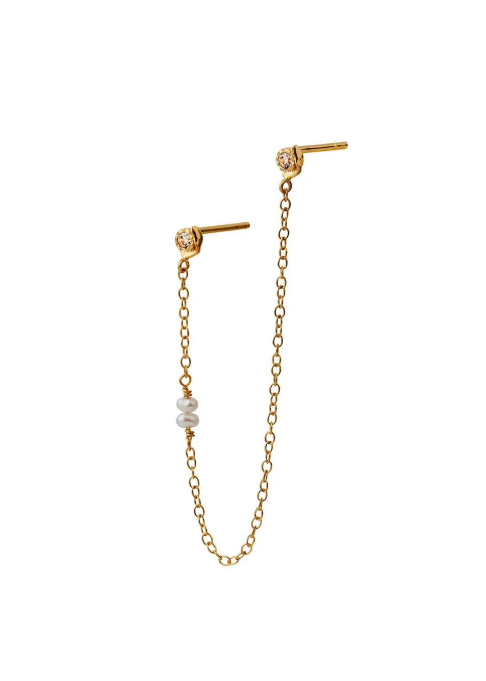 Twin Flow Earring with Stones, Chain & Pearls