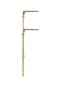 Twin Flow Earring with Stones, Chain & Pearls