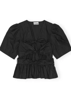 Washed Stretch Cotton Tie Strap Blouse